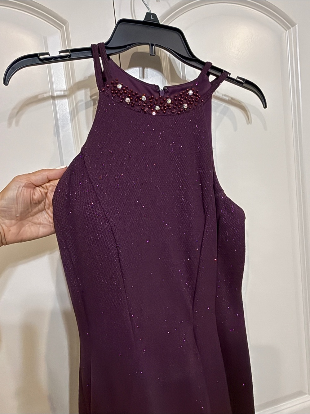Night Way Collections Plum Embellished High-Neck Prom Dress